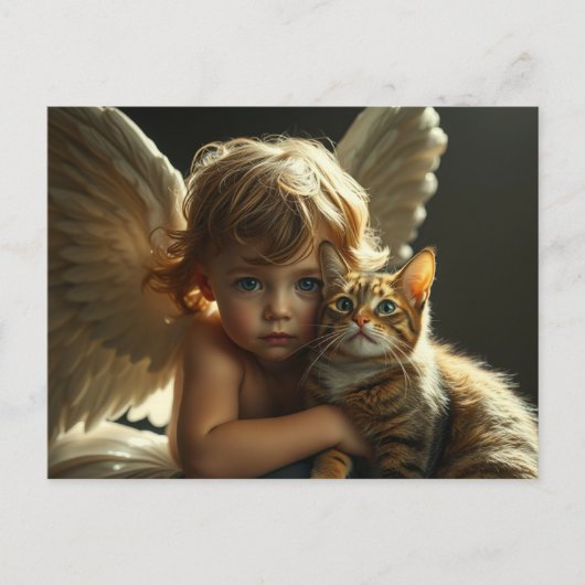 little angel with his cat briefkaart (Voorkant)