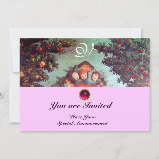 LITTLE ANGELS MONOGRAM helder antiek blauw roze Kaart (Voorkant)