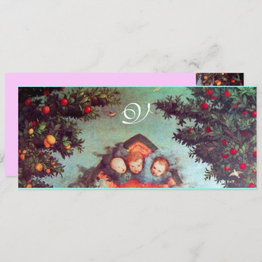 LITTLE ANGELS MONOGRAM helder antiek blauw roze Kaart (Voorkant / Achterkant)