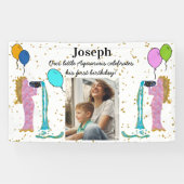 Little Aquarius 1st Birthday Gold Flake & Balloons Spandoek (Horizontaal)