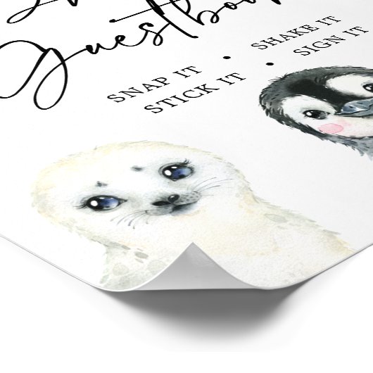 Little Arctic Baby shower Photo Guestbook Sign Poster (Hoek)