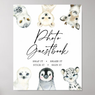 Little Arctic Baby shower Photo Guestbook Sign Poster