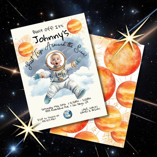 Little Astronaut 1e reis rond de zon Verjaardag Kaart