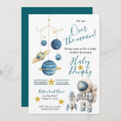 Little Astronaut Baby Shower Invitation Kaart (Voorkant / Achterkant)