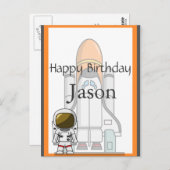 Little Astronaut & Spaceship Birthday Briefkaart (Voorkant / Achterkant)