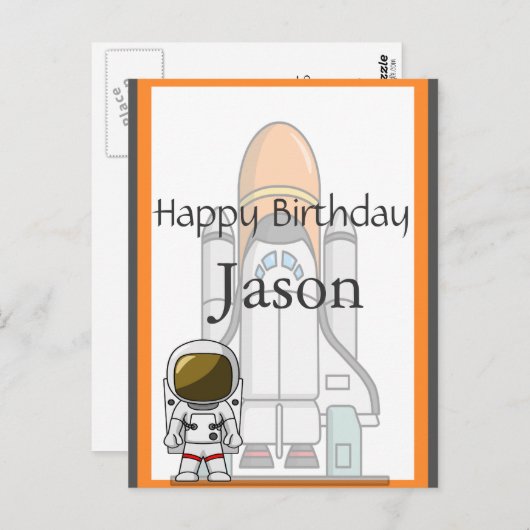 Little Astronaut & Spaceship Birthday Briefkaart (Voorkant / Achterkant)