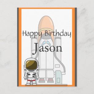Little Astronaut & Spaceship Birthday Briefkaart