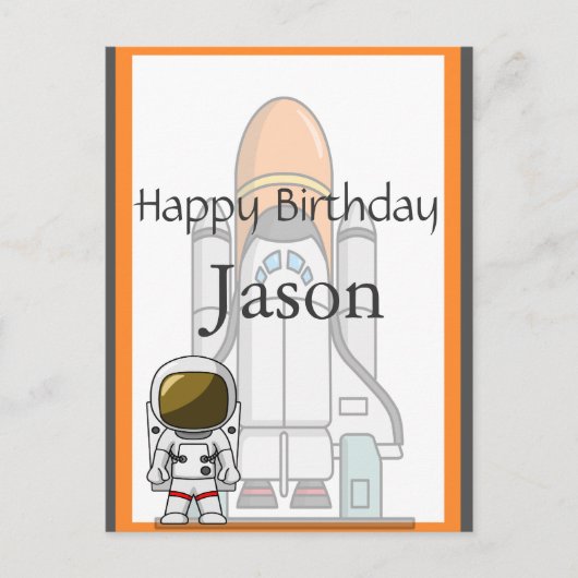 Little Astronaut & Spaceship Birthday Briefkaart (Voorkant)