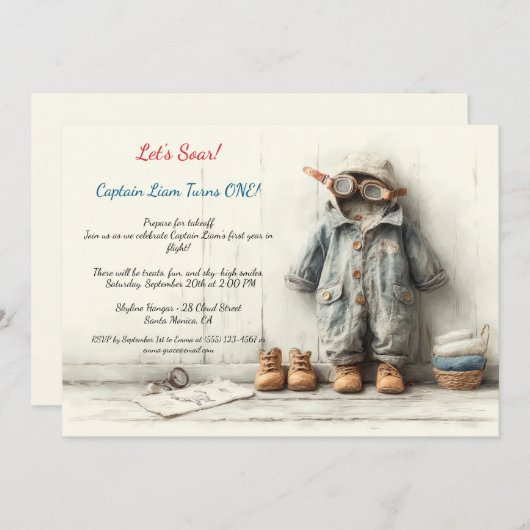 Little Aviator 1e verjaardagsfeestje Kaart (Voorkant / Achterkant)