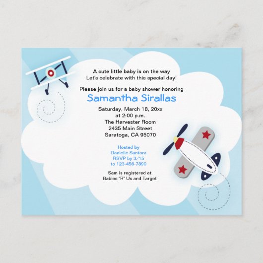 Little Aviator Airplane Baby shower Post Kaart (Voorkant)
