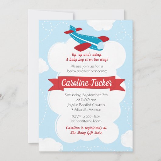 Little Aviator Vliegtuig Baby shower Invitation Kaart (Voorkant)