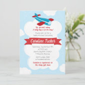 Little Aviator Vliegtuig Baby shower Invitation Kaart (Staand voorkant)