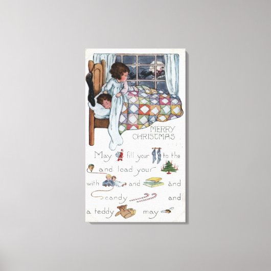 Little Awaken Girl Spies Santa en Sleigh Canvas Afdruk (Voorkant)