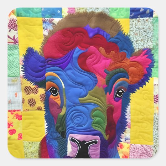Little Baby Bison Quilt like Design Vierkante Sticker (Voorkant)