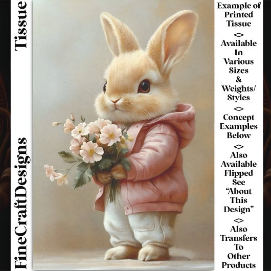 Little Baby Bunny Rabbit, Flowers CW6L Decoupage Tissuepapier