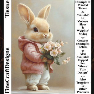 Little Baby Bunny Rabbit, Flowers CW6R Decoupage Tissuepapier