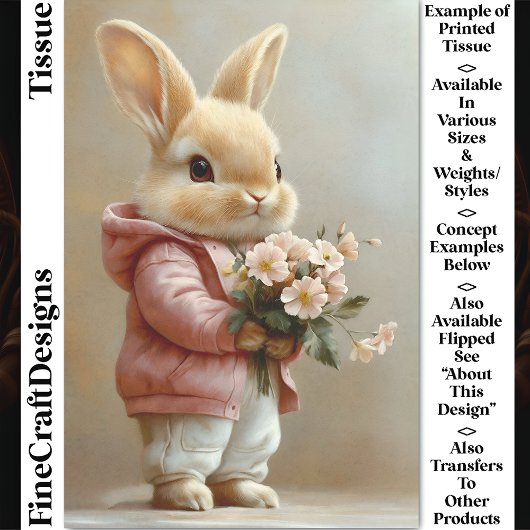 Little Baby Bunny Rabbit, Flowers CW6R Decoupage Tissuepapier