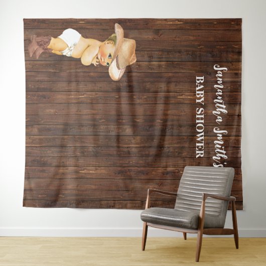 Little Baby Cowboy Western Baby shower Backdrop Wandkleed (In Situ (horizontaal))