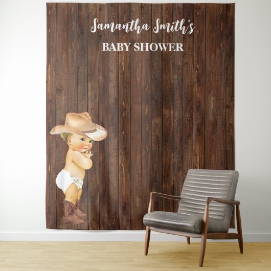 Little Baby Cowboy Western Baby shower Backdrop Wandkleed (In situ)