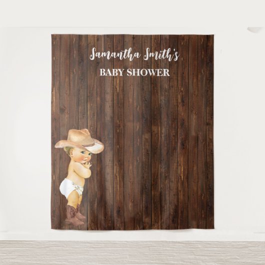 Little Baby Cowboy Western Baby shower Backdrop Wandkleed (Voorkant)