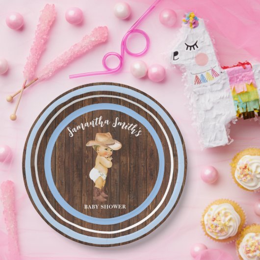 Little Baby Cowboy Western Blue Baby shower Papieren Bordje (Feest)
