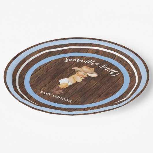 Little Baby Cowboy Western Blue Baby shower Papieren Bordje (Gekanteld)