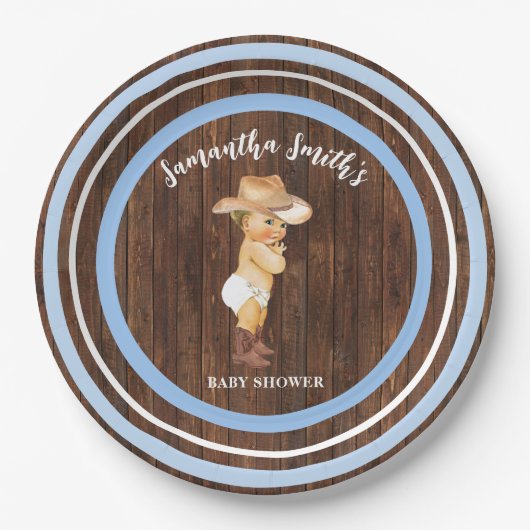 Little Baby Cowboy Western Blue Baby shower Papieren Bordje (Voorkant)