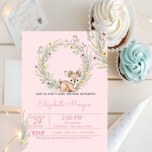 Little Baby Dear Floral Baby Shower Kaart