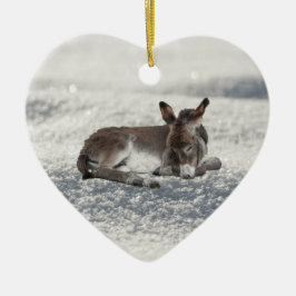 Little Baby Donkey in Snow Keramisch Ornament