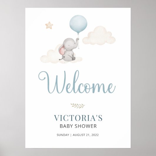 Little Baby Elephant Baby shower Welcome Sign Poster (Voorkant)