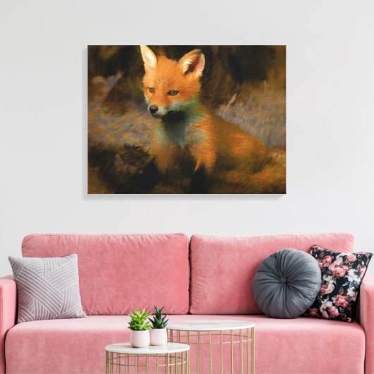 Little Baby Fox Cub Portret Canvas Afdruk (Insitu (Woonkamer))