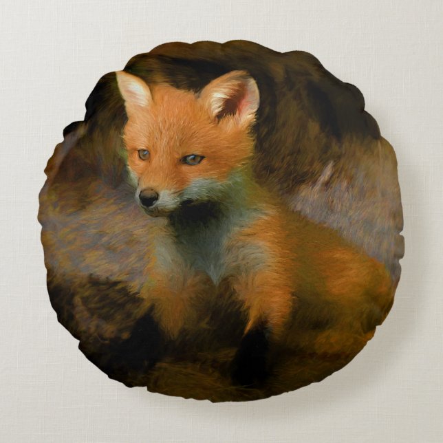 Little Baby Fox Cub Portret Rond Kussen (Voorkant)