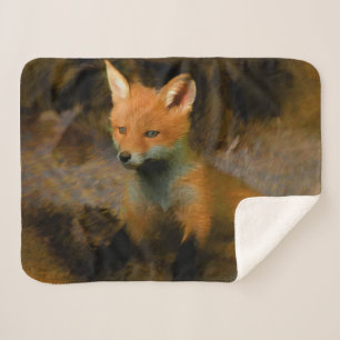 Little Baby Fox Cub Portret Sherpa Deken