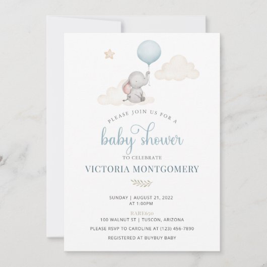 Little Baby Olifant Baby Shower Uitnodiging (Voorkant)