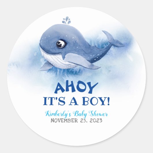 Little Baby Whale Baby shower Ronde Sticker (Voorkant)