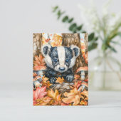Little Badger in de herfst bladeren Briefkaart (Staand voorkant)