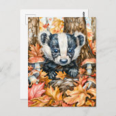 Little Badger in de herfst bladeren Briefkaart (Voorkant / Achterkant)