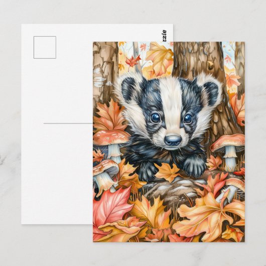 Little Badger in de herfst bladeren Briefkaart (Voorkant / Achterkant)