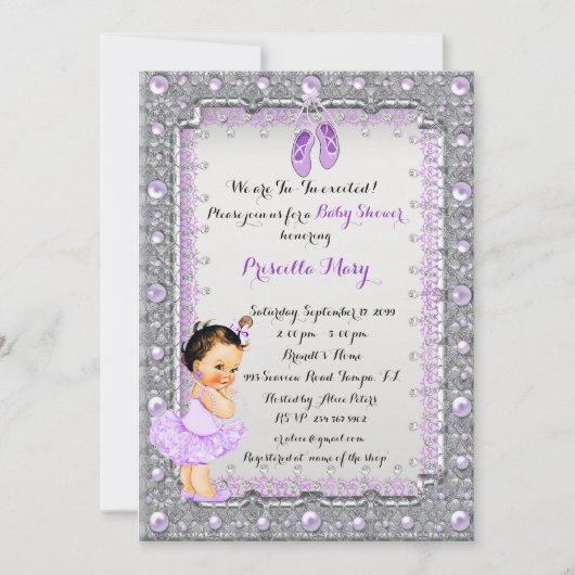 Little Ballerina Baby shower Invitation, trendy Kaart (Voorkant)