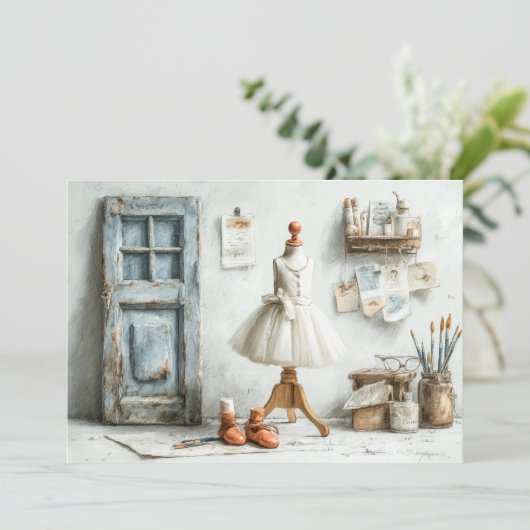 Little Ballerina – Franse Studio Verjaardagsfeest Kaart (Staand voorkant)