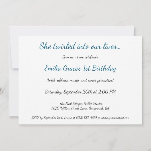 Little Ballerina – Franse Studio Verjaardagsfeest Kaart (Achterkant)