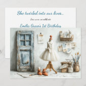 Little Ballerina – Franse Studio Verjaardagsfeest Kaart (Voorkant / Achterkant)