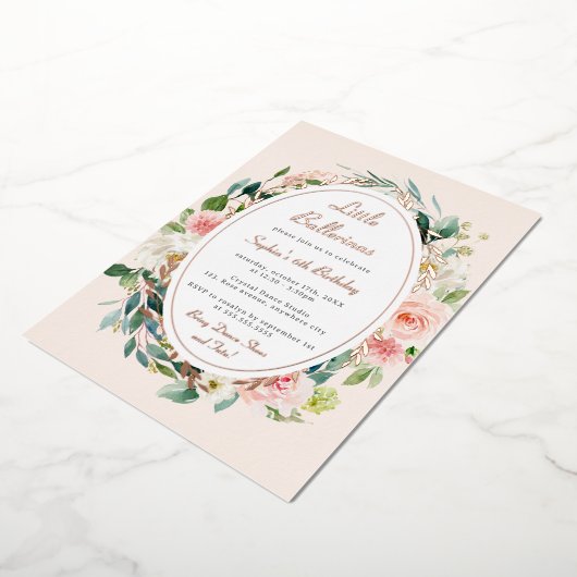 Little Ballerina Kids Verjaardag Roos Gouden Bloem Folie Uitnodiging (Gedraaid)