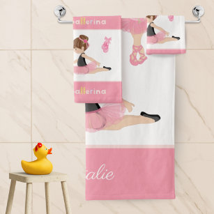 Little Ballerina Pink Ballet Girls Name Bathroom Bad Handdoek