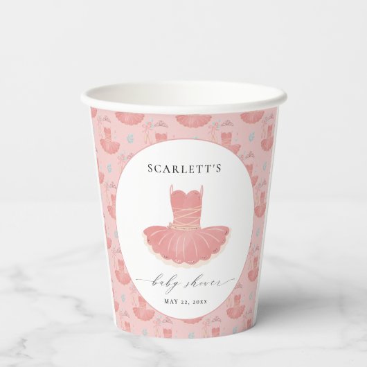 Little Ballerina Pink Tutu Baby shower Papieren Bekers (Achterkant)