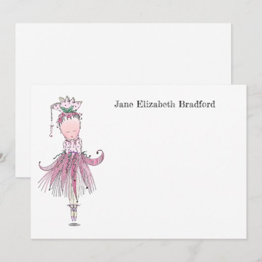 Little Ballerina roze Personalized Bedankkaart (Voorkant / Achterkant)