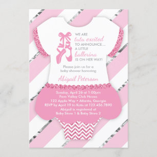Little Ballerina Shower Invite, Tutu, Faux Glitter Kaart