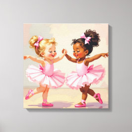 Little Ballerinas Dancing Cute Illustration Canvas Afdruk