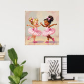 Little Ballerinas Dancing Cute Illustration Poster (Thuiskantoor)