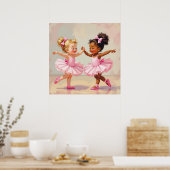 Little Ballerinas Dancing Cute Illustration Poster (Keuken)